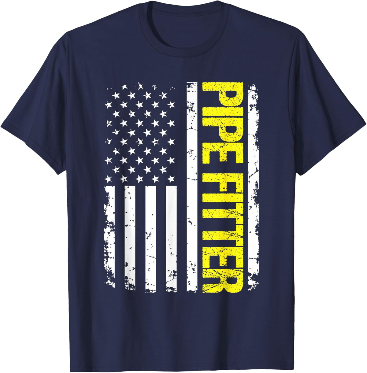 Pipe Fitter USA Flag T-Shirt - Navy Blue