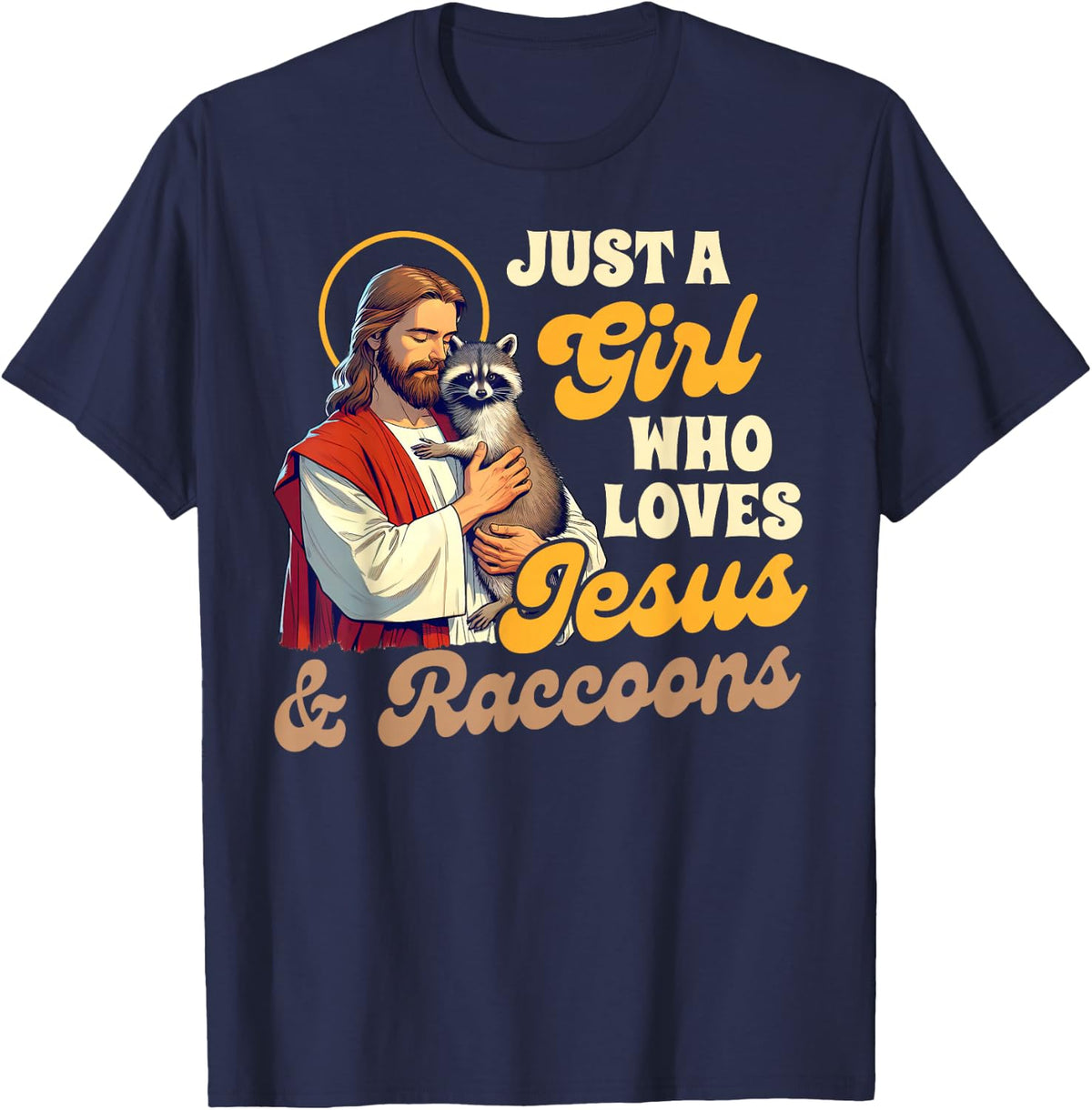 Christian Racoon Trash Panda A Girl Loves Jesus & Raccoons T-Shirt - Navy Blue