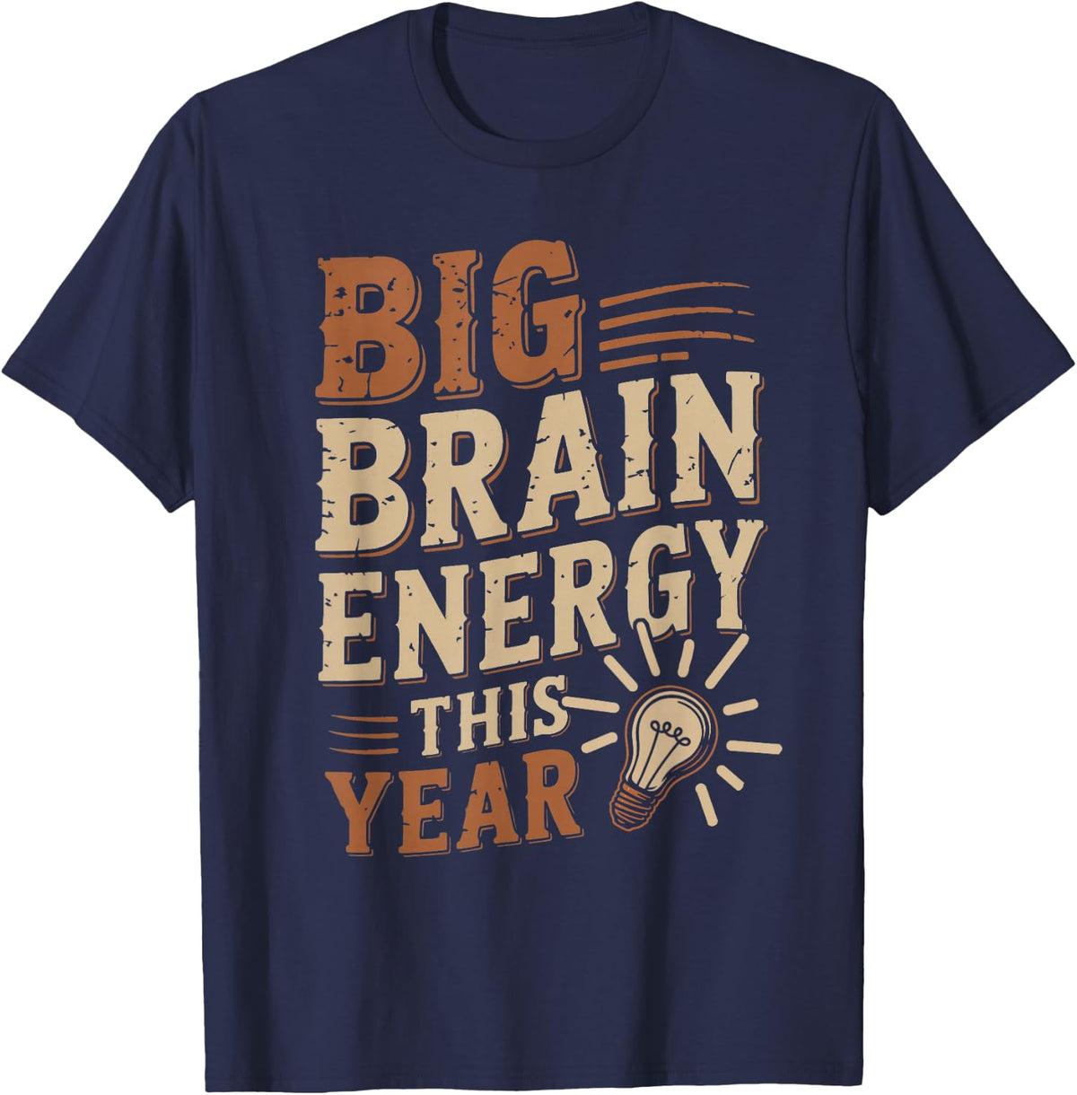 Retro Big Brain Energy This Year Teacher Team Back to School T-Shirt - Navy Blue