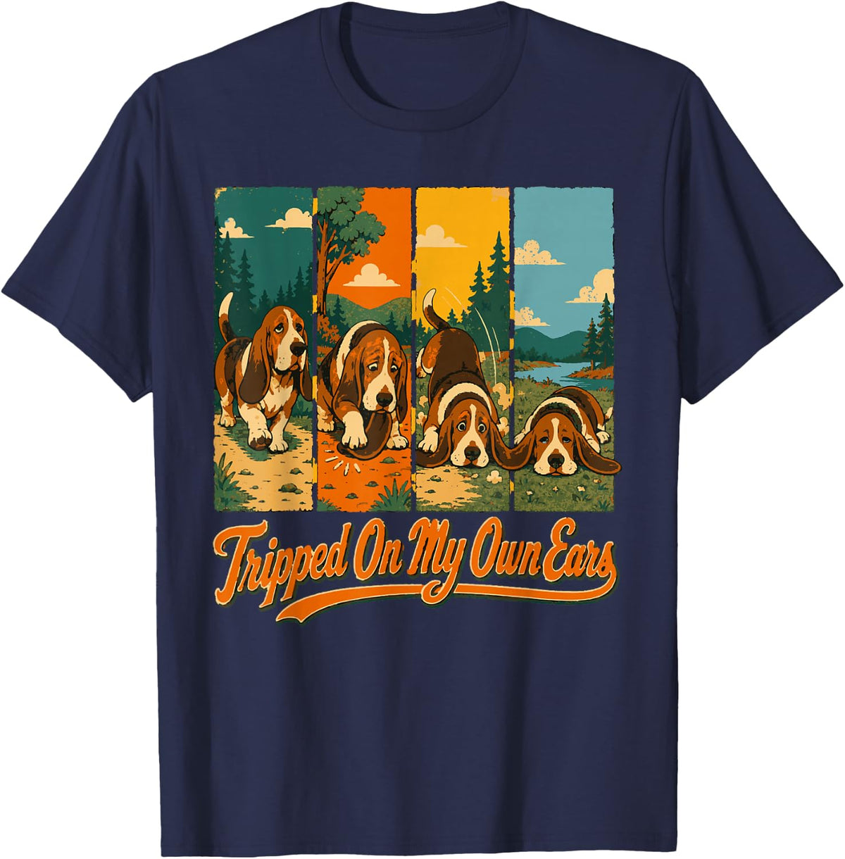 Tripped On Own Ears Basset Hound Dog T-Shirt - Navy Blue