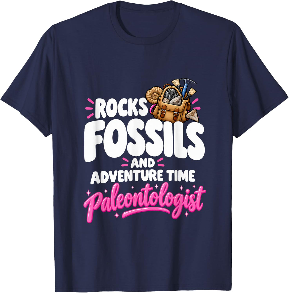 Rocks Fossils and Adventure Time T-Shirt - Navy Blue