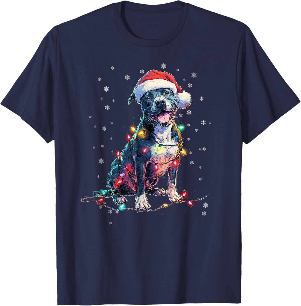Christmas Dog Pitbull Santa Xmas Women Men Kids T-Shirt - Navy Blue