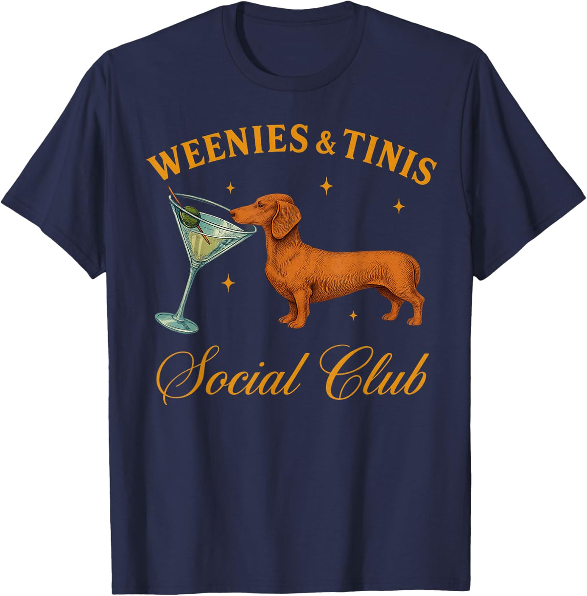 Weenies and Martinis Funny Dachshund Dog With Martini T-Shirt - Navy Blue