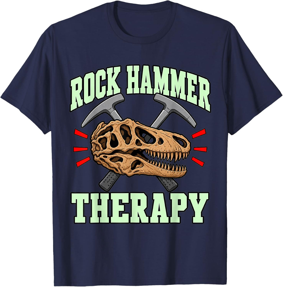 Paleontology Rock Hammer Therapy Nerd T-Shirt - Navy Blue