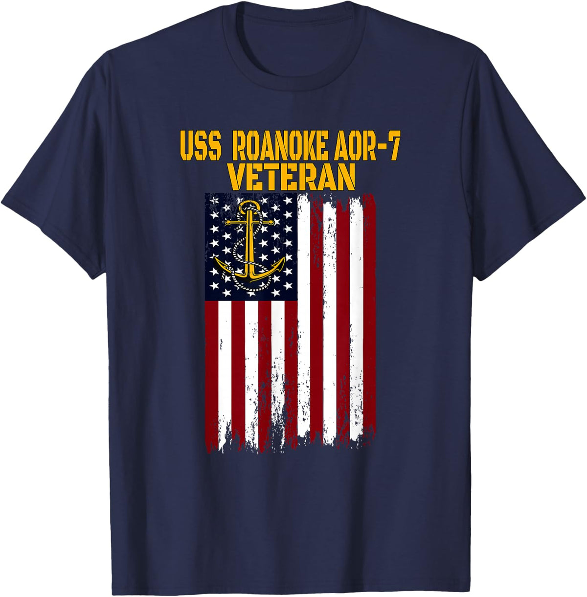 USS Roanoke AOR-7 Replenishment Oiler Ship Veterans Day T-Shirt - Navy Blue
