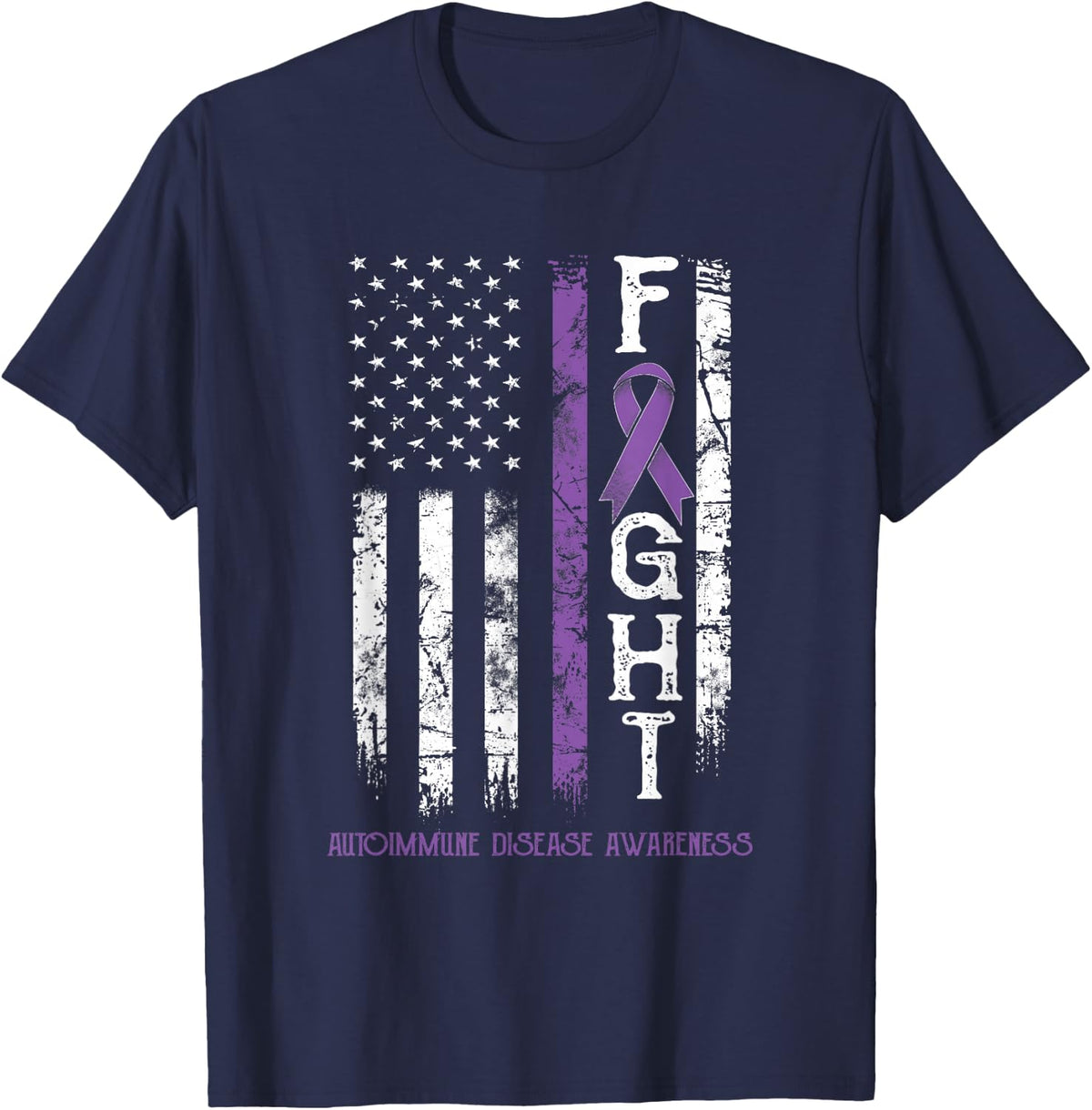 Autoimmune Disease Warrior US Flag T-Shirt - Navy Blue