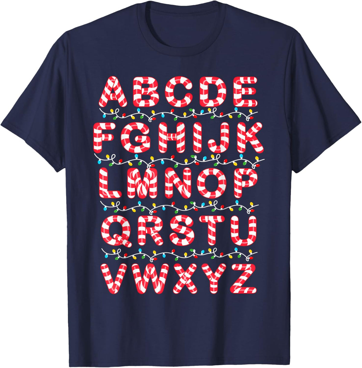 Christmas Alphabet Candy Cane Pre-K Kindergarten Teacher T-Shirt - Navy Blue