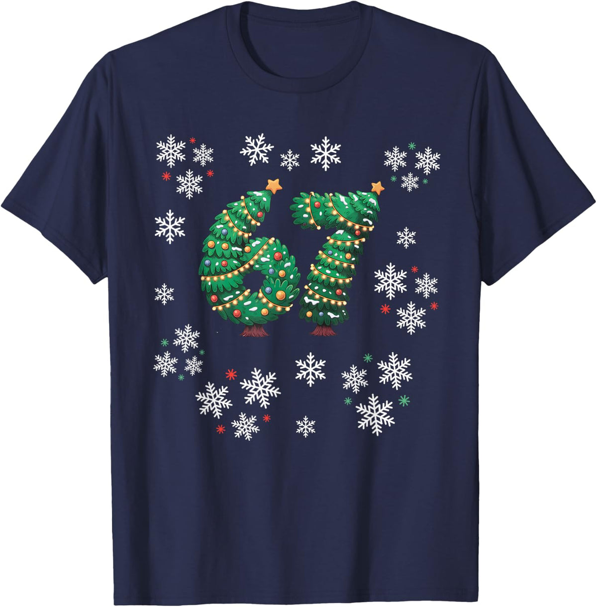 67 Christmas Sweater 6 7 Middle School Ugly Christmas Tree T-Shirt - Navy Blue