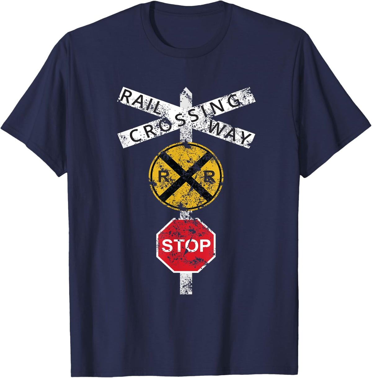 Funny Train Railroad Tee Shirts Mens Train Shirt Crossing T-Shirt - Navy Blue