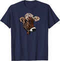 Realistic Brown Cow Head Illustration T-Shirt - Navy Blue