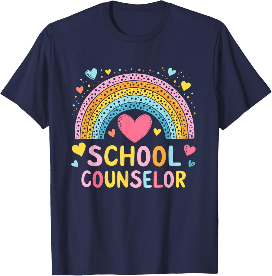 School Counselor Rainbow T-Shirt - Navy Blue