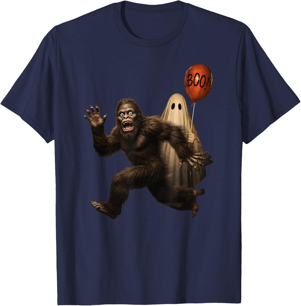 Bigfoot Ghost Spooky Season Halloween Party T-Shirt - Navy Blue