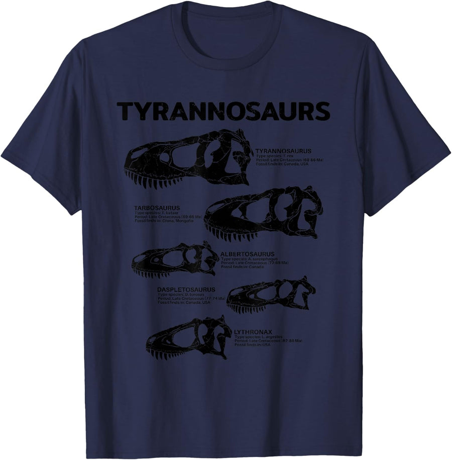 Tyrannosaurus Daspletosaurus Albertosaurus Fact Sheet T-Shirt - Navy Blue