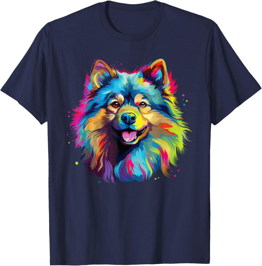 Watercolour Colourful Wolfsspitz Dogs T-Shirt - Navy Blue