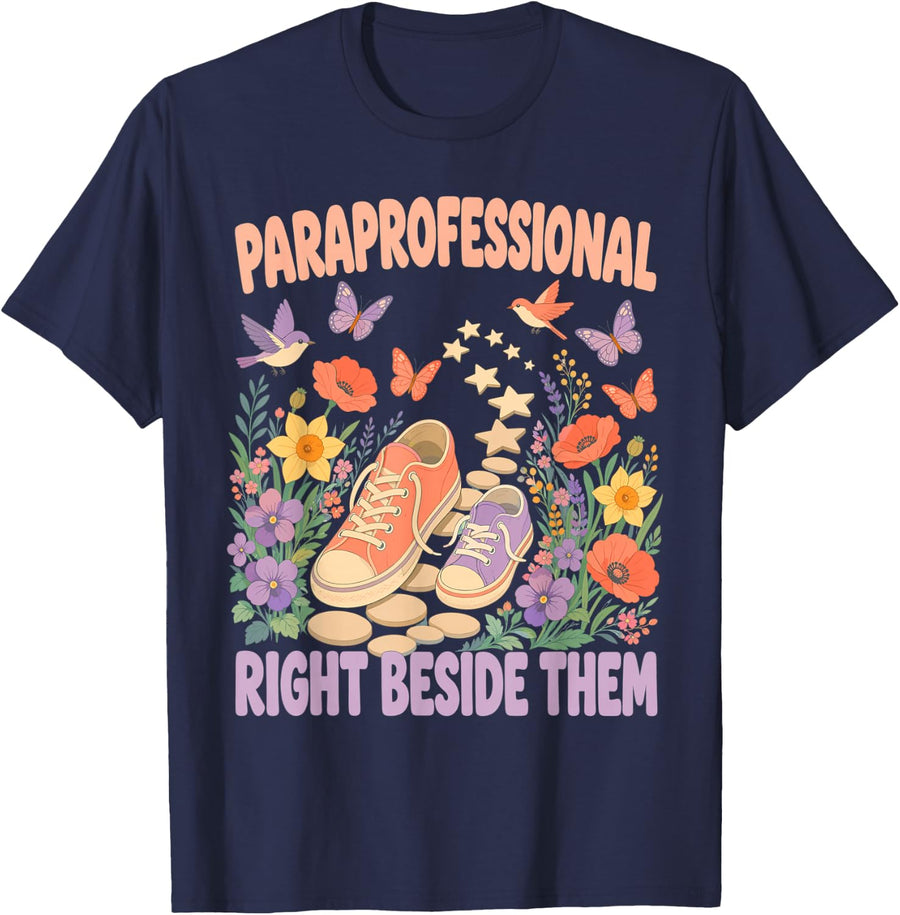 Paraprofessional Right Beside Them Sped para T-Shirt - Navy Blue