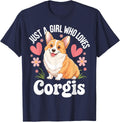 Just a Girl Who Loves Corgis T-Shirt Tee for Women Girls Corgi Dog Lover Gift - Navy Blue