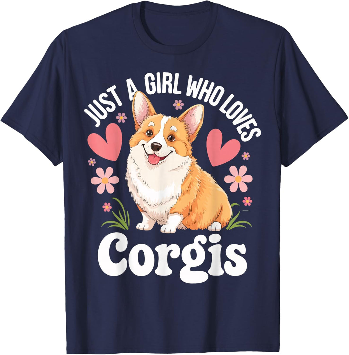Just a Girl Who Loves Corgis T-Shirt Tee for Women Girls Corgi Dog Lover Gift - Navy Blue