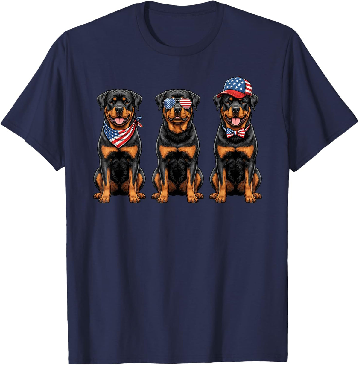 Rottweiler 4th of July US American Flag Rottie Dog Patriotic T-Shirt - Navy Blue