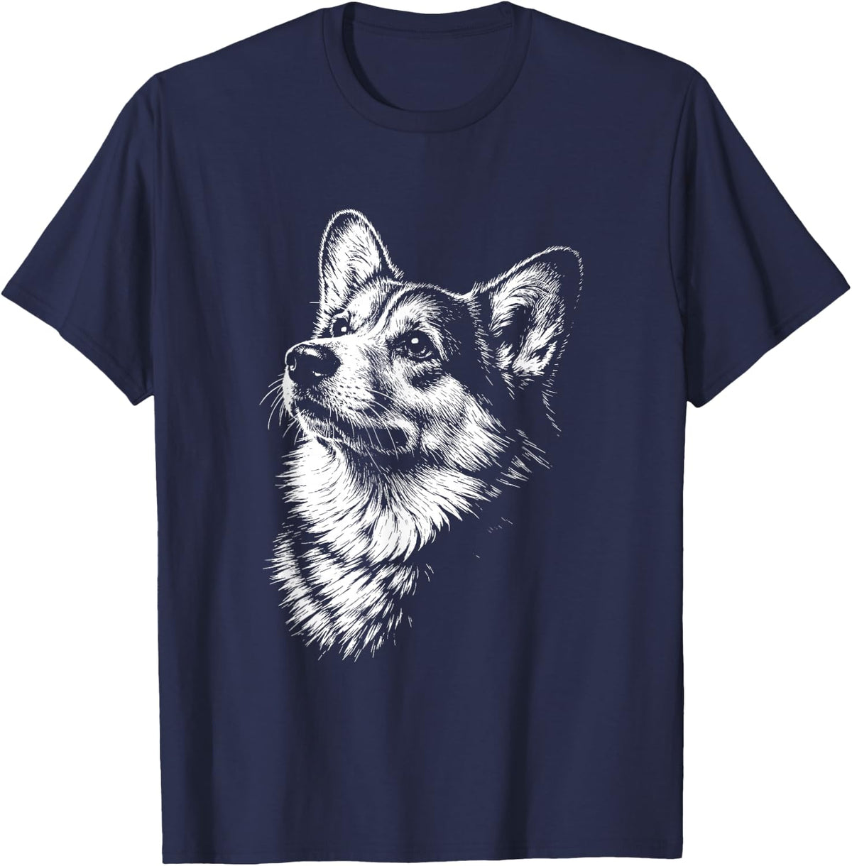 Pembroke Welsh Corgi Portrait Black and White Dog Lover T-Shirt - Navy Blue