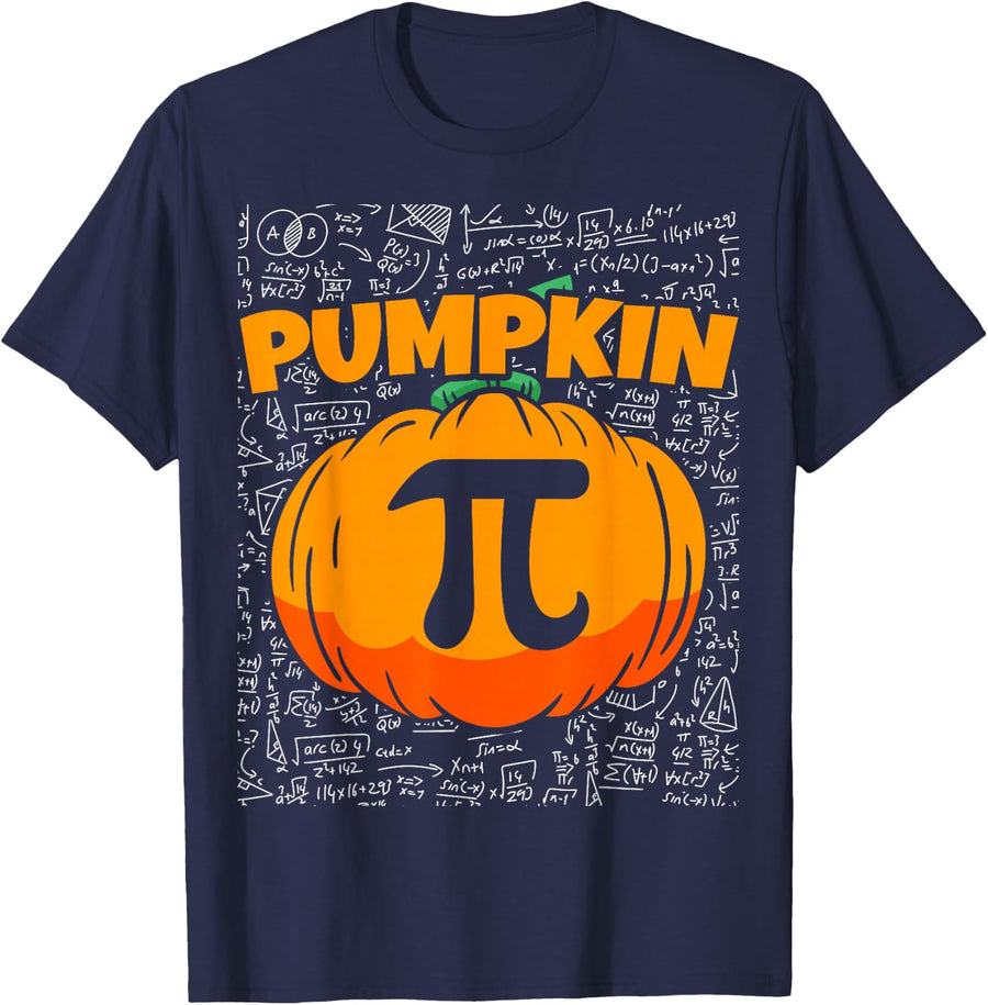 Funny Math Pumpkin Pie Joke Halloween Thanksgiving Pi Day T-Shirt - Navy Blue
