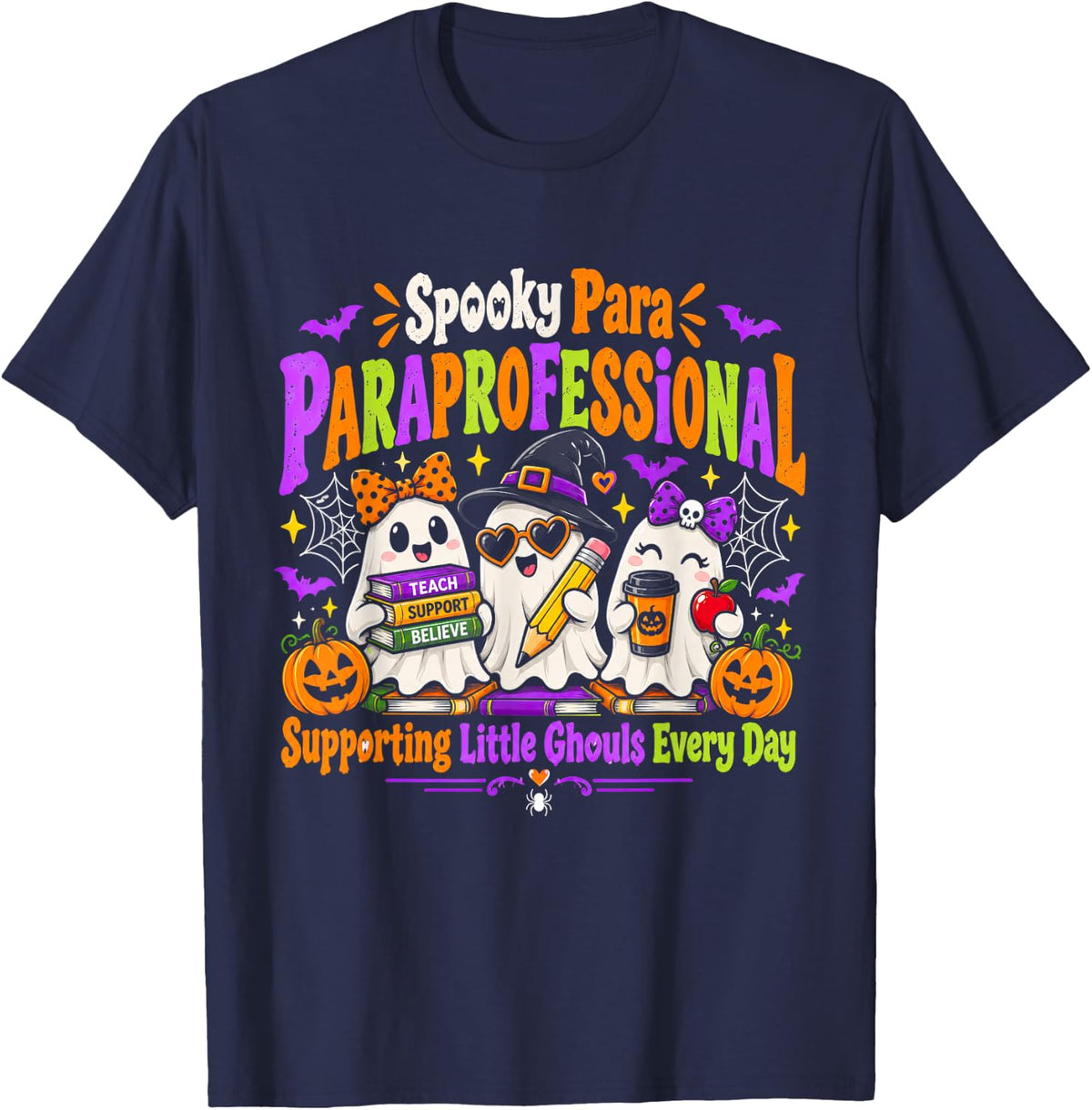 Spooky para Paraprofessional Supporting Ghouls Every Day T-Shirt - Navy Blue