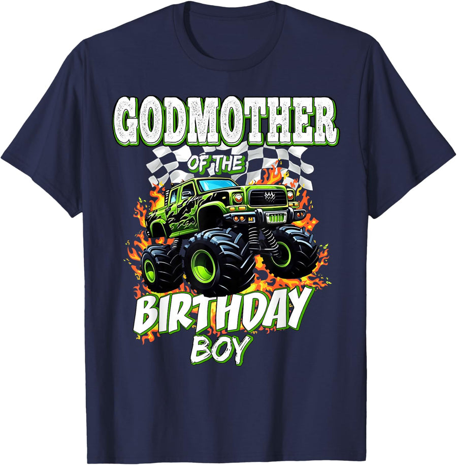 Godmother of the Birthday Boy Monster Truck Birthday Kids T-Shirt - Navy Blue