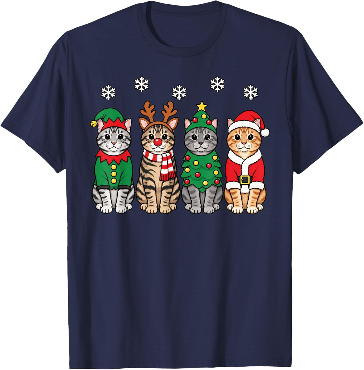 American Shorthair cat Christmas Reindeer Santa T-Shirt - Navy Blue