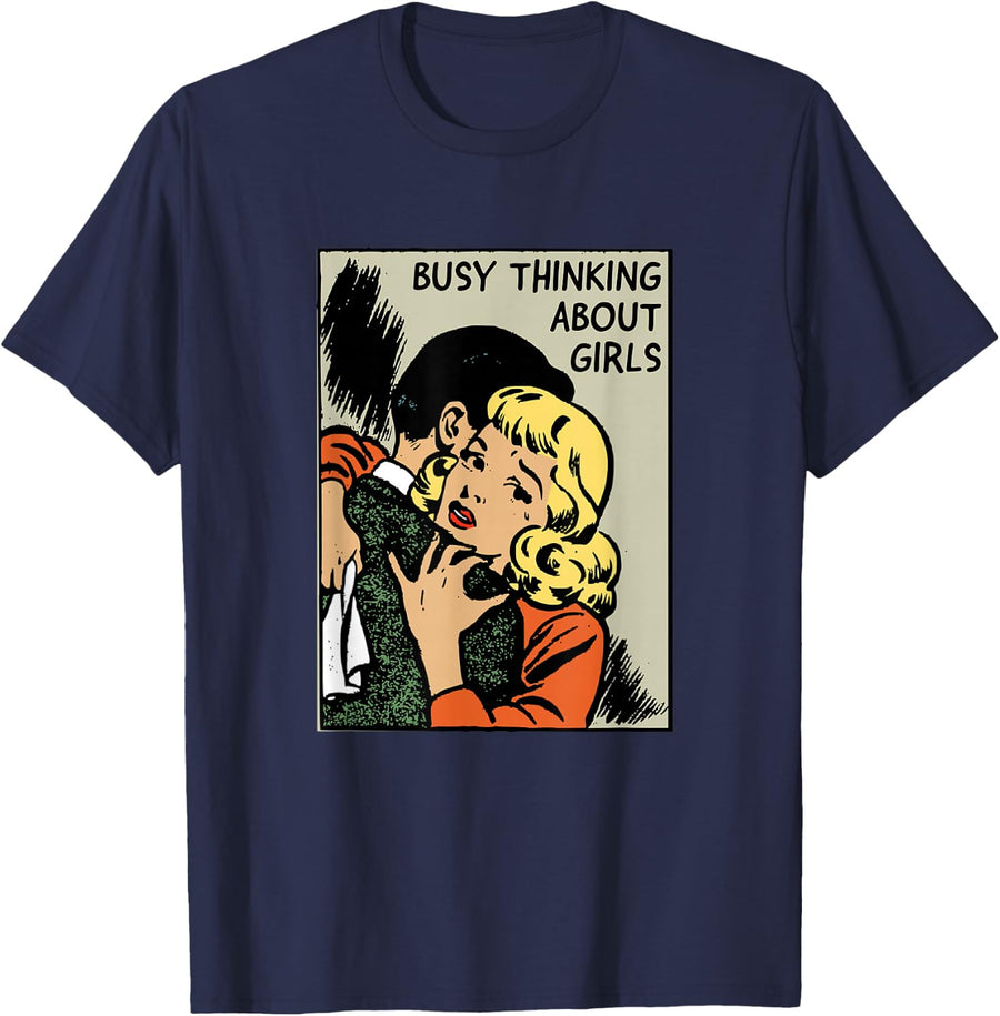 Busy Thinking About Girls - LGBTQ+ Lesbian Pride Month T-Shirt - Navy Blue