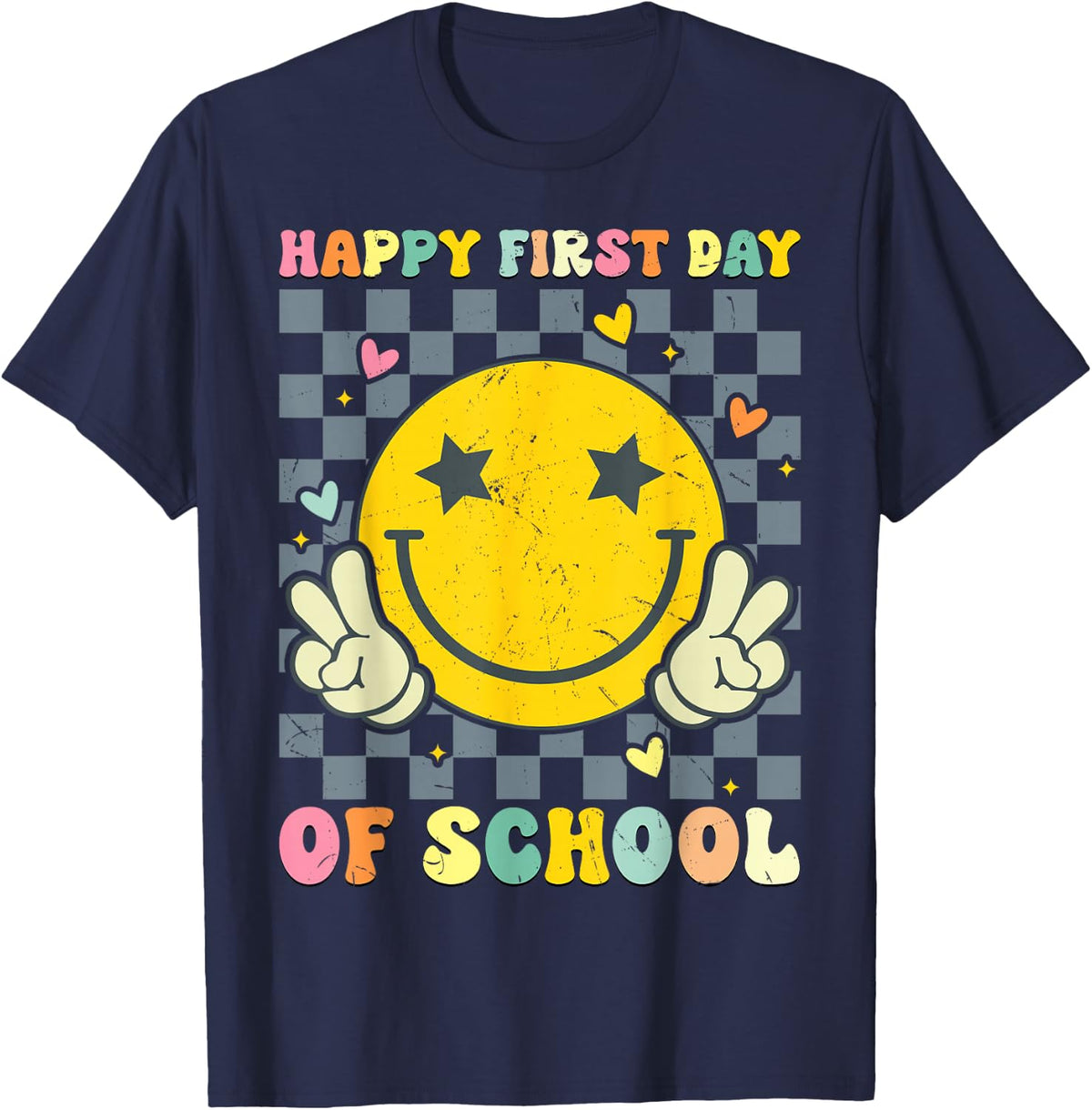 Happy First Day of School Teacher Back To School Girls Women T-Shirt - Navy Blue