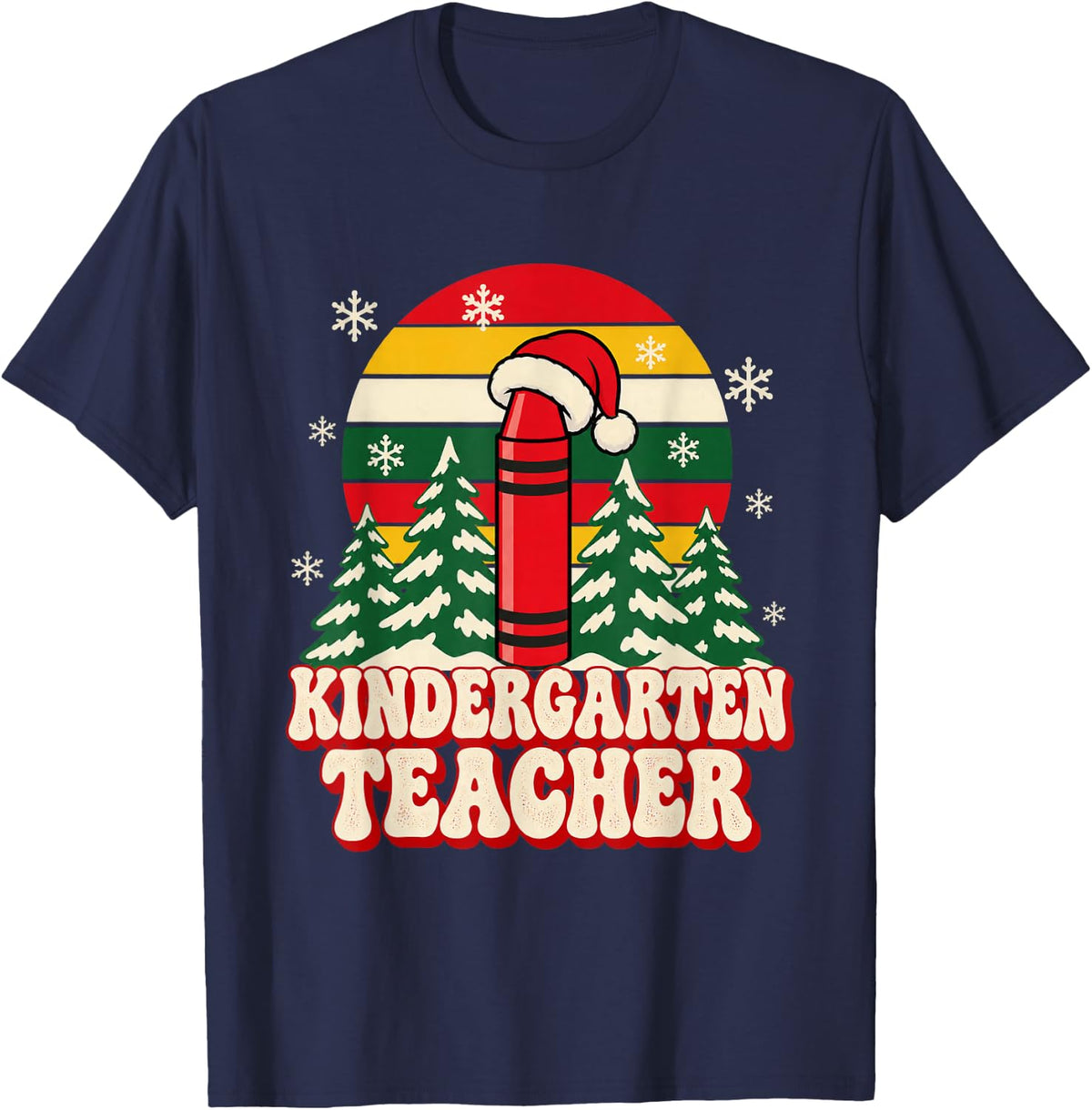 Christmas Kindergarten Teacher Holiday Checklist T-Shirt - Navy Blue