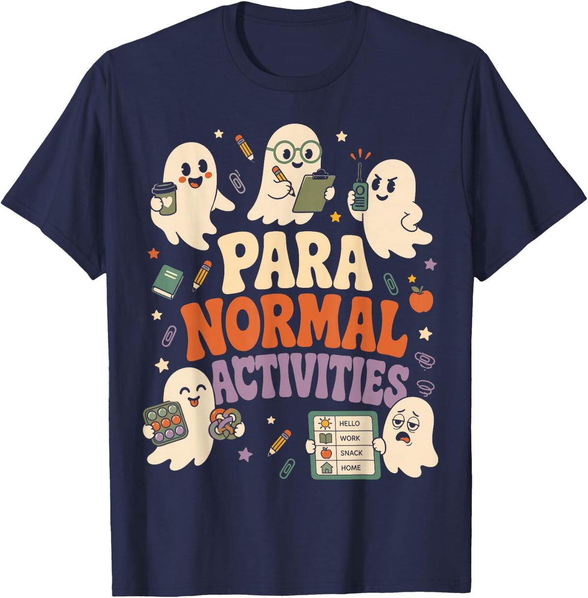 para Normal Activities Cute Ghost Paraprofessional Teacher T-Shirt - Navy Blue