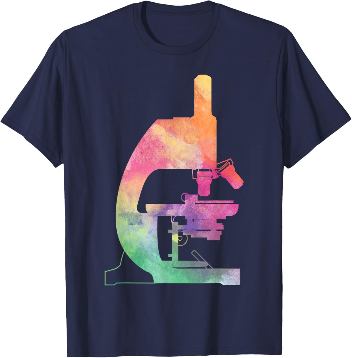 Microscope Watercolor Scientist Lab Tech Beautiful Graphic T-Shirt for Men Women - Navy Blue