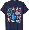 4Th Of July Memorial Day Retro America Coquette Bow Preppy T-Shirt - Navy Blue