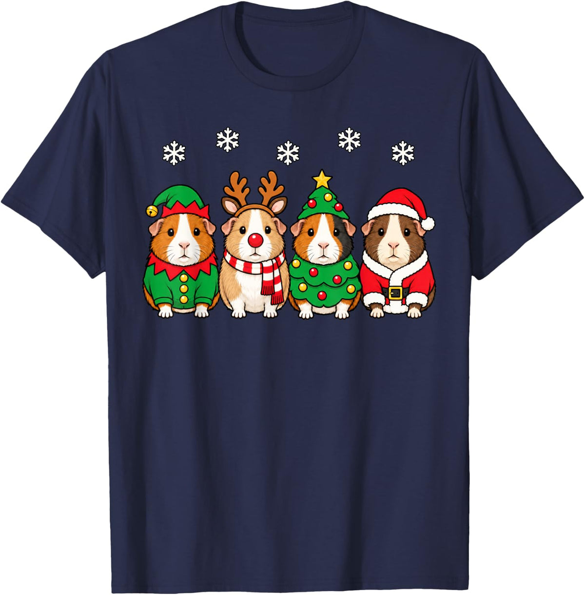 Guinea Pig Christmas Reindeer Santa T-Shirt - Navy Blue