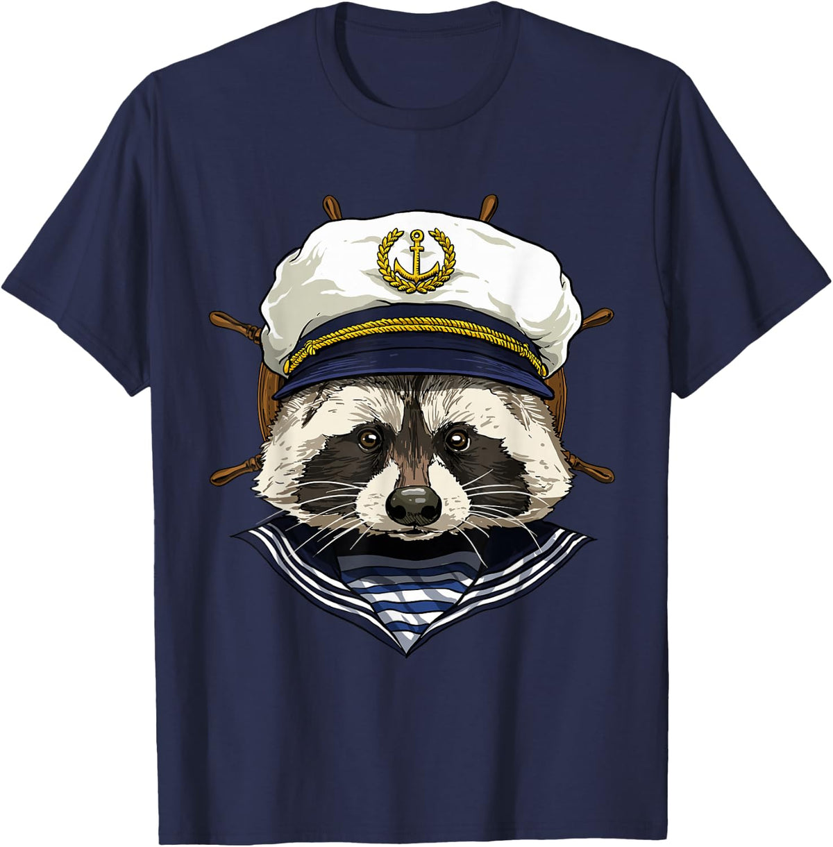 Boat Captain Raccoon Boat Lover Owners Sailor Raccoon Lover T-Shirt - Navy Blue