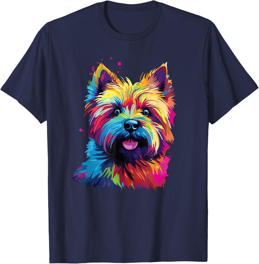 Retro Cairn Terrier Dog Tees Unisex-Adults Multicolor Short Sleeve T-Shirt Small - Navy Blue