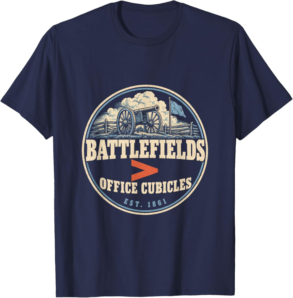 Civil War History Design Battlefields Over Office Cubicles T-Shirt - Navy Blue