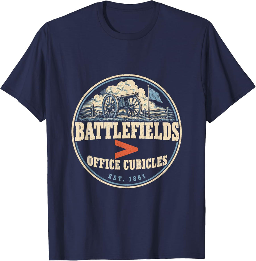 Civil War History Design Battlefields Over Office Cubicles T-Shirt - Navy Blue
