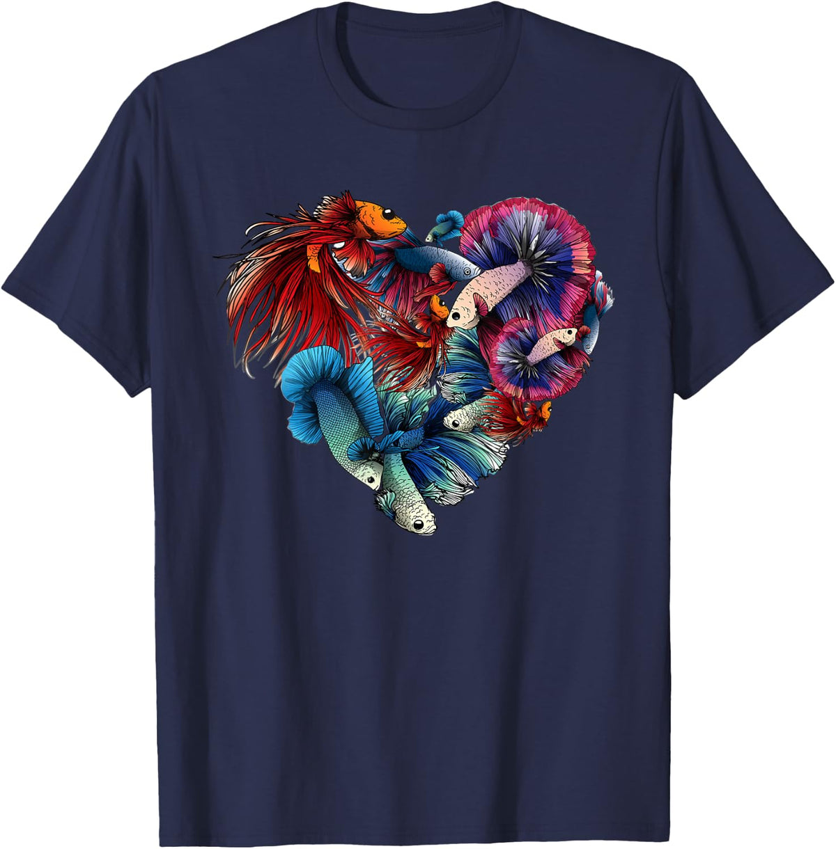 Siamese Fighting Fish Betta A Colorful Heart Betta Fishes T-Shirt - Navy Blue