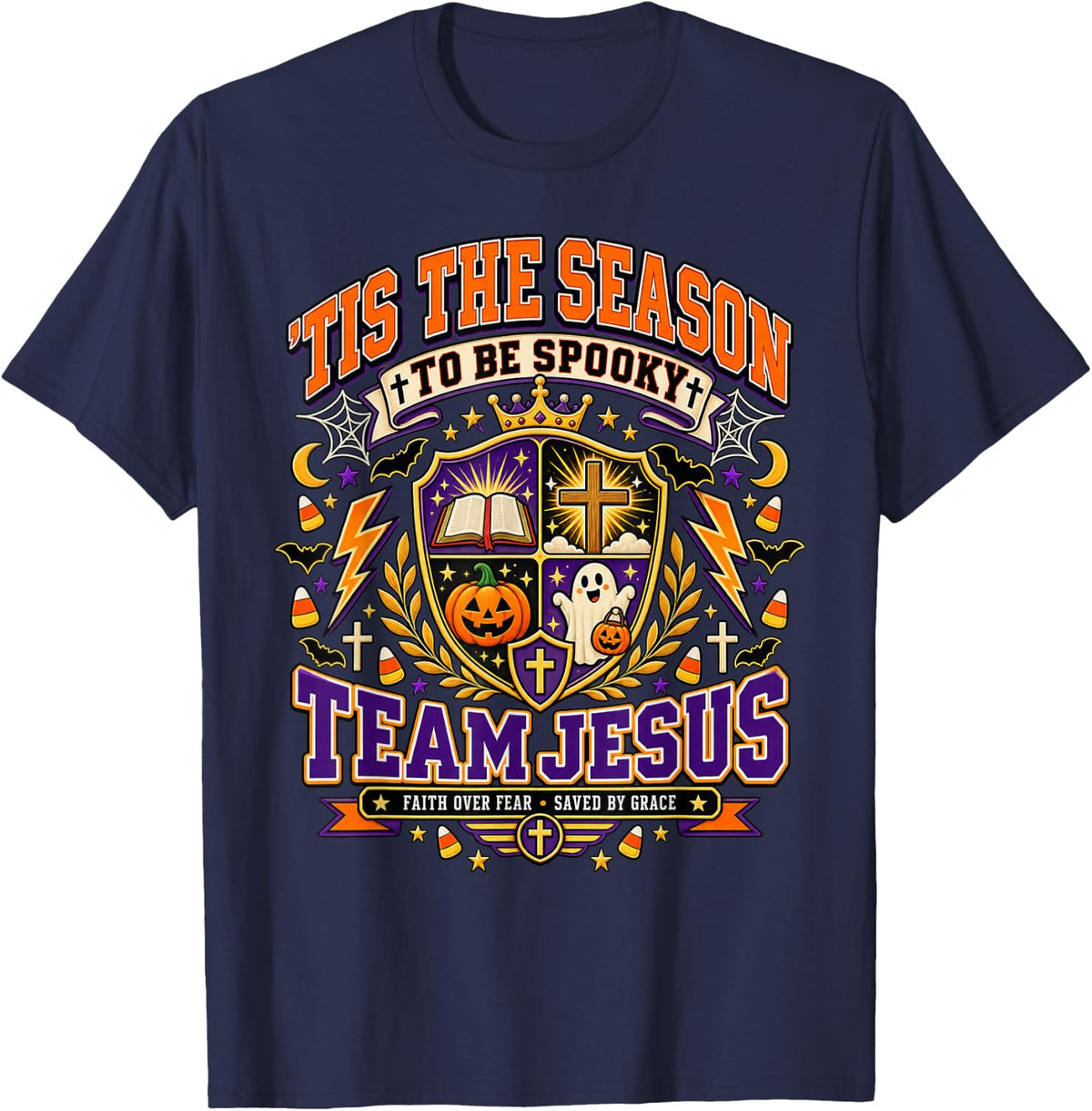 Tis The Season to Be Spooky Team Jesus Halloween Faith T-Shirt - Navy Blue