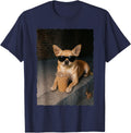 Chihuahua Drinking Iced Coffee Funny Animal T-Shirt - Navy Blue