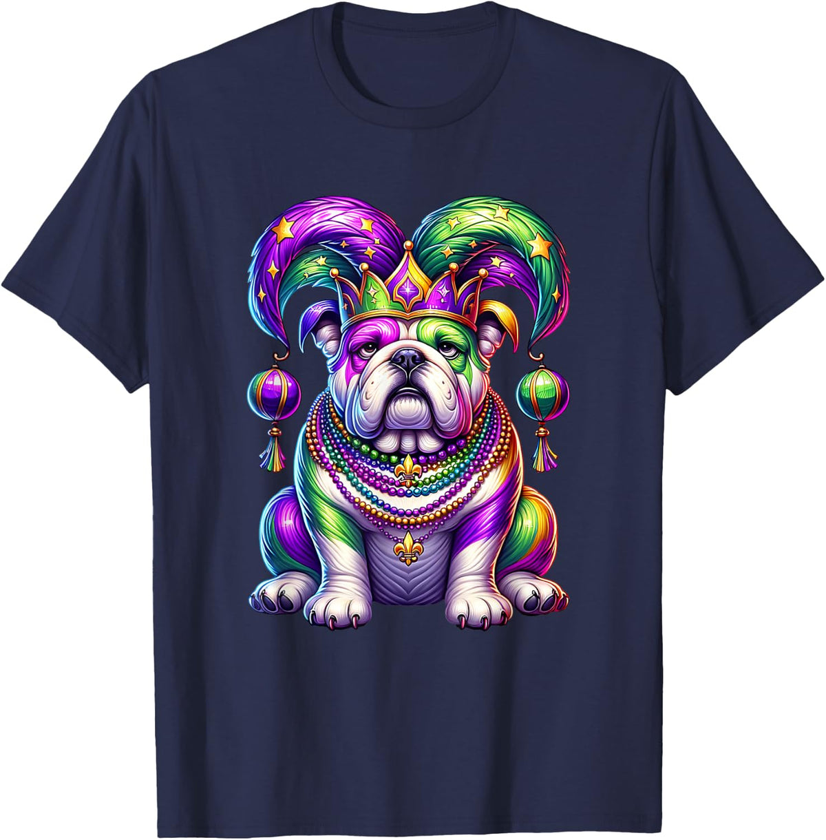 French Bulldog Mardi Gras Festival Carnival Womens Mens Kids T-Shirt - Navy Blue