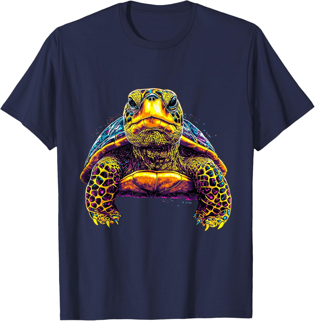 Tortoise Turtle Wildlife Nature Colorful Turtle T-Shirt - Navy Blue