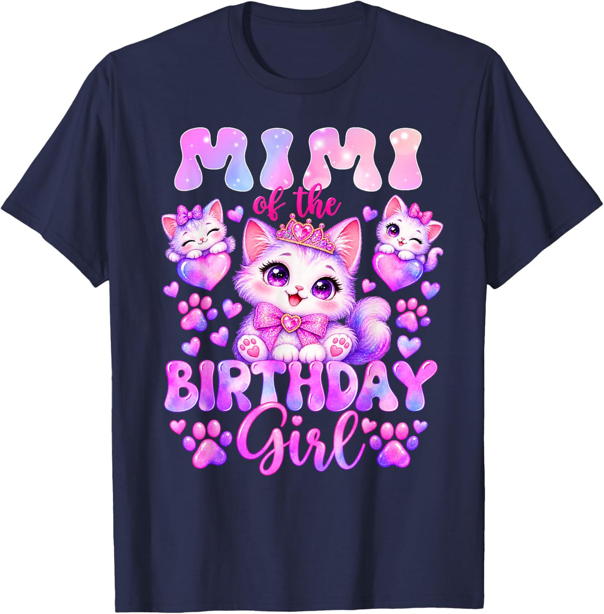 Mimi of The Birthday Girl Kitten Cat Family Matching T-Shirt - Navy Blue