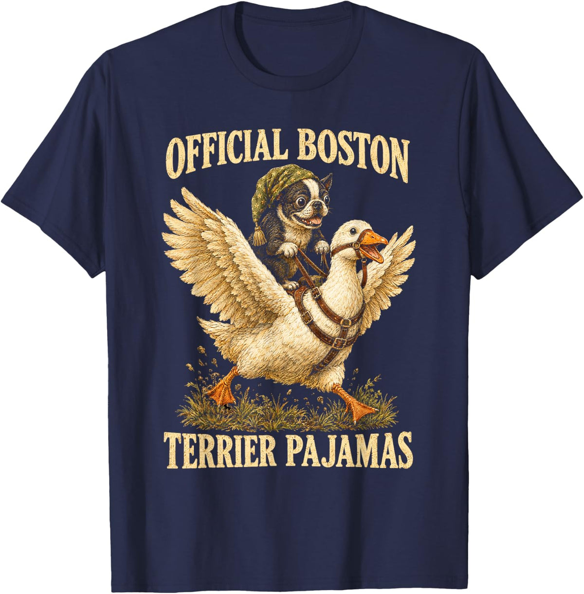 Official Boston Terrier Pajamas Vintage T-Shirt - Navy Blue