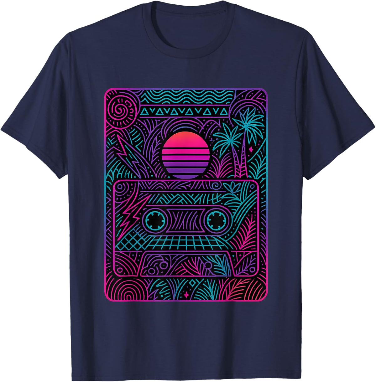 80S SYNTHWAVE T-Shirt - Navy Blue