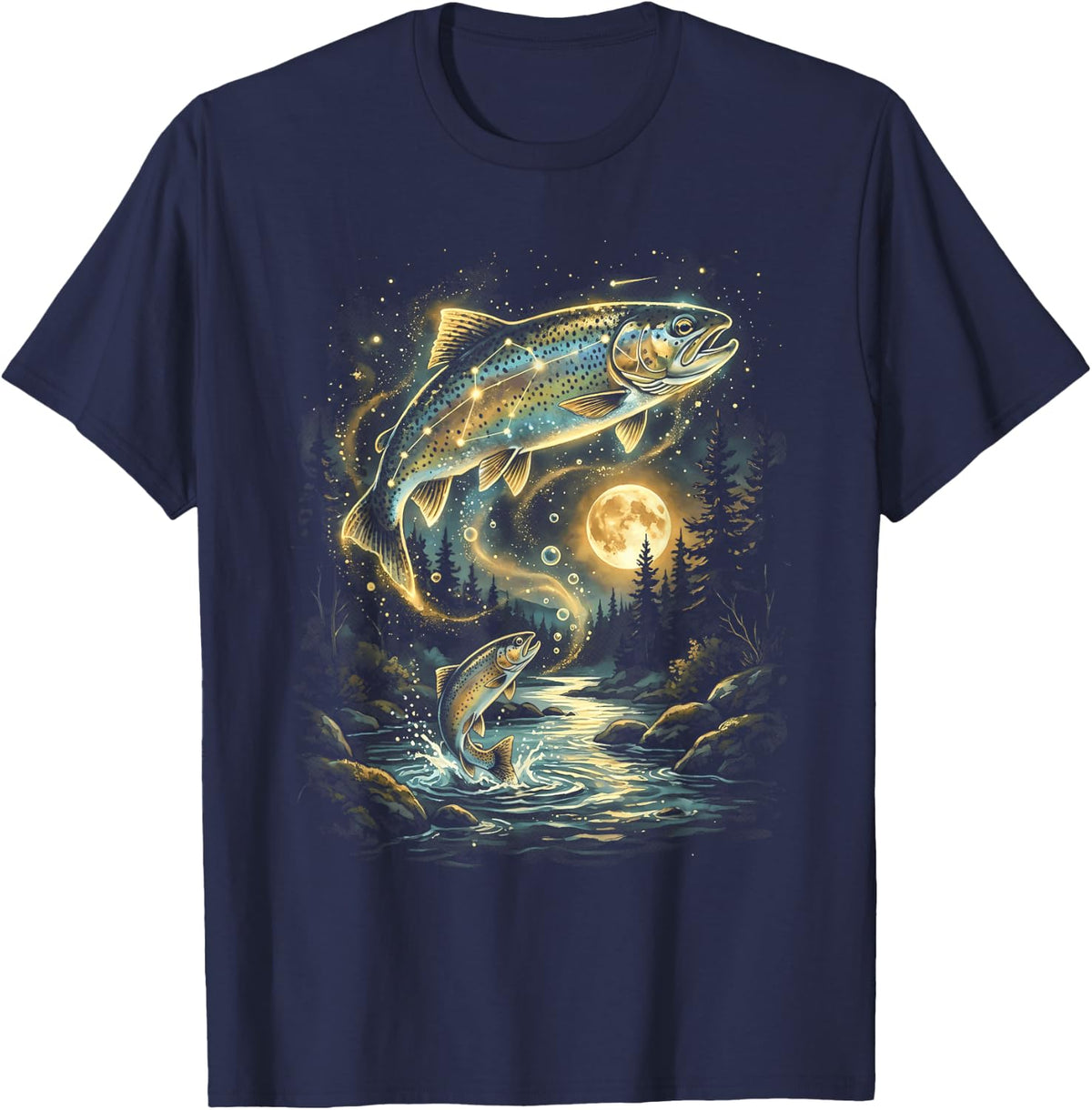 Trout Howling to The Moon Meme Howl At Moon T-Shirt - Navy Blue