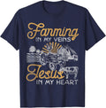 Farming in My Veins Jesus in My Heart Farmer Shirt Tee T-Shirt Christian Faith Vintage Retro Tractor Agriculture - Navy Blue
