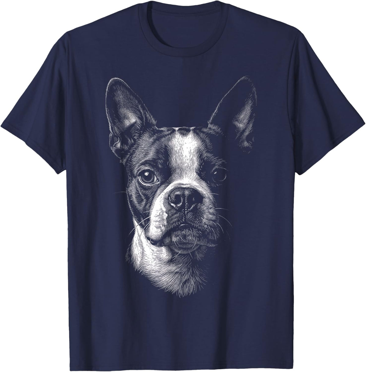 Boston Terrier Portrait T-Shirt - Navy Blue