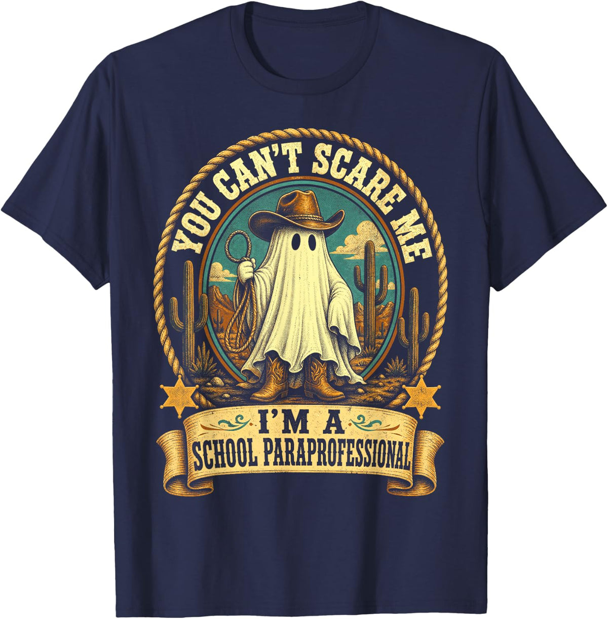 Back to School Paraprofessional Fall Spooky Ghost Classroom T-Shirt - Navy Blue